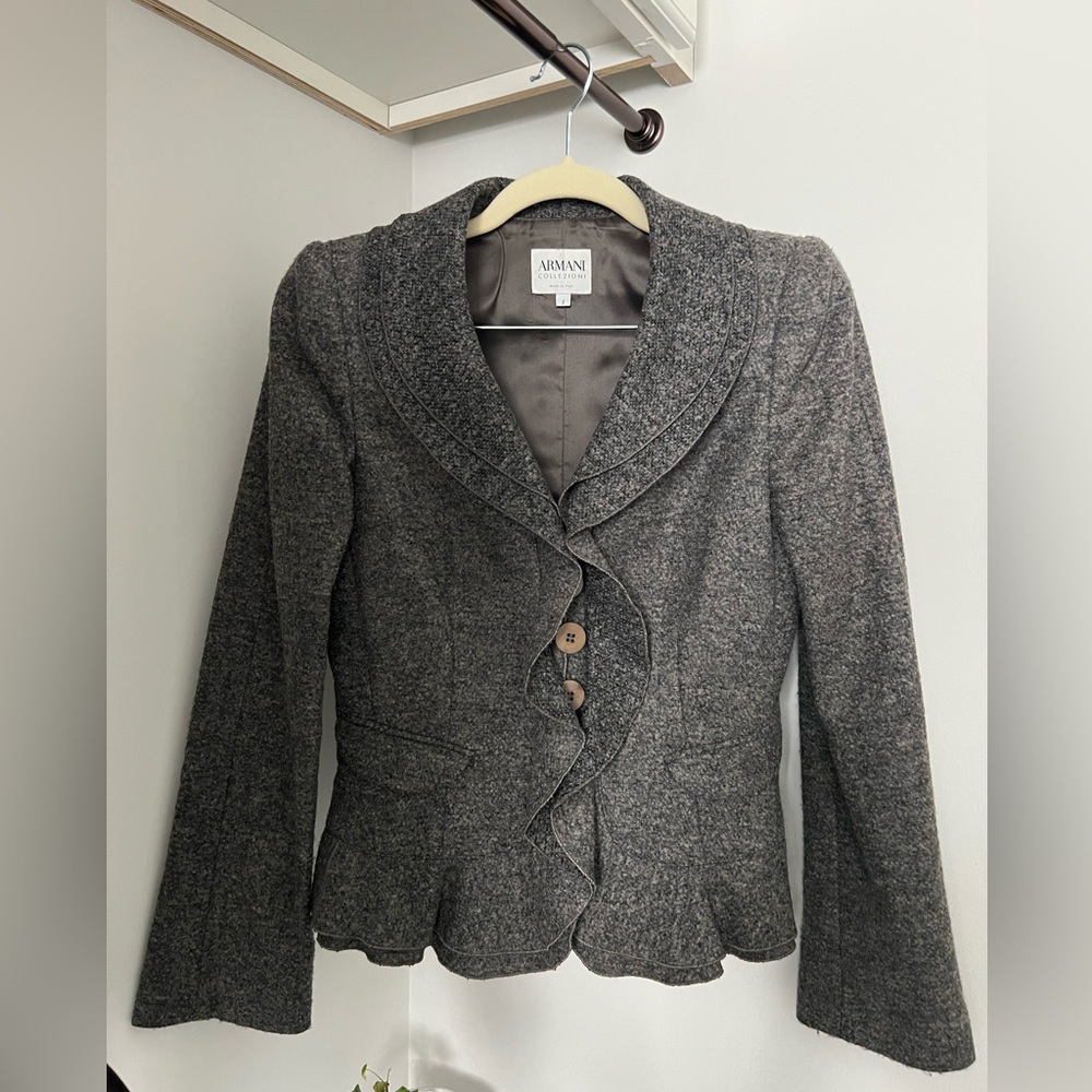 Armani Collezioni Cashmere Ruffle Blazer Jacket, Size 2